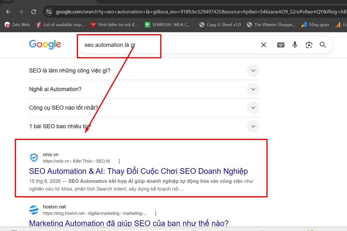 Kết quả Google của Onic cho từ khóa SEO automation là gì Ảnh chụp Google của Onic cho từ khóa seo automation là gì, giữ nguyên bằng chứng nguồn